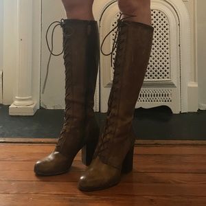 Frye Lace Up Villager Knee High Boots 8.5 Vintage